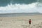 Little Boy in Red on Beach in Cape Cod, Massachusetts