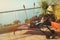 Little boy relaxed on luxury terrace balcony at sea