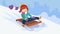 Little boy rides on a sled in the winter. Vector illustration.