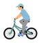 Little boy riding bicycle vector illustration isolated on white background. Kid enjoying in bike drive. Child active outdoor.