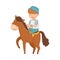 Little Boy Riding on Horse Back Holding Leading Reins Vector Illustration
