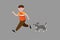 Little boy run away from angry dog isolated on background. Vector illustration in cartoon character flat style