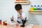 Little boy in science classroom It is the basis for the process of systematic thinking, reasoning, observation, data collection.