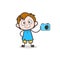 Little Boy Showing Digital Camera - Cute Cartoon Kid Vector