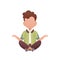 Little boy sits meditates. Isolated. Cartoon style.