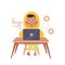Little Boy Sitting at Laptop and Coding Programming and Engineering Smart Technology and Artificial Intelligence Vector