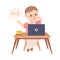 Little Boy Sitting at Laptop and Coding Programming and Engineering Smart Technology and Artificial Intelligence Vector