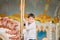 Little boy sitting in marry go round in amusement park