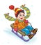 Little boy sledding cartoon