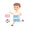 Little Boy in Sportswear Kicking Ball Playing Football Game Vector Illustration