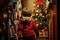 Little boy stands in front of the Christmas tree and looks at the gifts.A child peeking down the stairs to see presents on
