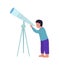 Little boy stargazing with telescope semi flat color vector character