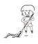 Little boy sweeping the floor coloring page