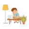 Little Boy at Table In Front of Laptop Training and Doing Homework as Home Study and Distance Learning Vector
