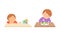 Little Boy at Table Showing Dislike and Disgust Towards Broccoli and Vegetable Vector Set