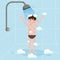 Little boy on taking bath isolated on background. Vector illustration in cartoon character flat style