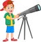 little boy with telescope cartoon