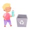Little Boy Throwing Plastic Bottle in Trash Bin Vector Illustration
