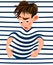 Little boy trapped in a striped background. Vector cartoon character funny faces