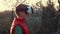 Little boy use virtual reality headset helmet