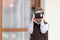 Little boy using VR virtual reality goggles