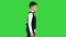 Little boy in a waistcoat and a bow tie walking looking straight ahead on a Green Screen, Chroma Key.