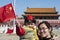 Little Boy waves chinese Flag in Forbidden City, B