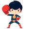 Little boy wearing boxing gloves, vector illustration in flat cartoon style. AI Generated