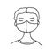 Little boy wearing face mask. Hand drawn vector doodle child in medical mask. Coronavirus protection, covid-19 disease prevention