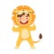 Little Boy Wearing Lion Costume Laughing and Having Fun Vector Illustration