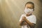 Little boy wearing mask for protect pm2.5 and Covid-19
