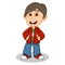 Little boy wearing a red jacket and blue trousers style cartoon