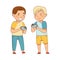 Little Boys with Smartphone Playing and Watching Vector Illustration