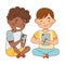 Little Boys with Smartphone Playing and Watching Vector Illustration