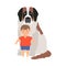 Little Brave Boy Protecting His Dog Pet from Hooligan Vector Illustration