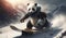 A little brave panda is riding a snowboard. Generative AI