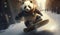 A little brave panda is riding a snowboard. Generative AI