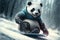 A little brave panda is riding a snowboard. Illustration generative ai