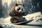 A little brave panda is riding a snowboard. Illustration generative ai