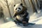A little brave panda is riding a snowboard. Illustration generative ai