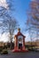 Little brick chapel with bells in Brest Fortress, Belarus