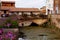 Little bridge in the town of Aire sur l`Adour. New Aquitaine. France