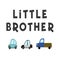 Little brother. Lettering and vector childish illustration of colored cars in simple Scandinavian style hand-drawn