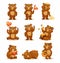 Little Brown Bear Cub Character with Cute Snout Vector Set