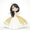 Little brunette princess in crown wearing in magnificent yellow dress