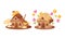 Little candy houses set. Lovely cottages made of biscuits and candies cartoon vector illustration