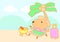 Little Capybara relaxing on the beach cartoon style.