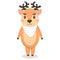 Little cartoon cute deer stands and looks
