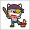 Little cat the funny pirate, vector cartoon illustration