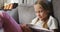 Little Caucasian girl reading a book